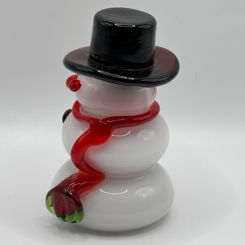 Vintage Art Glass Snowman Blown Glass Top Hat Scarf - Picture 2 of 5